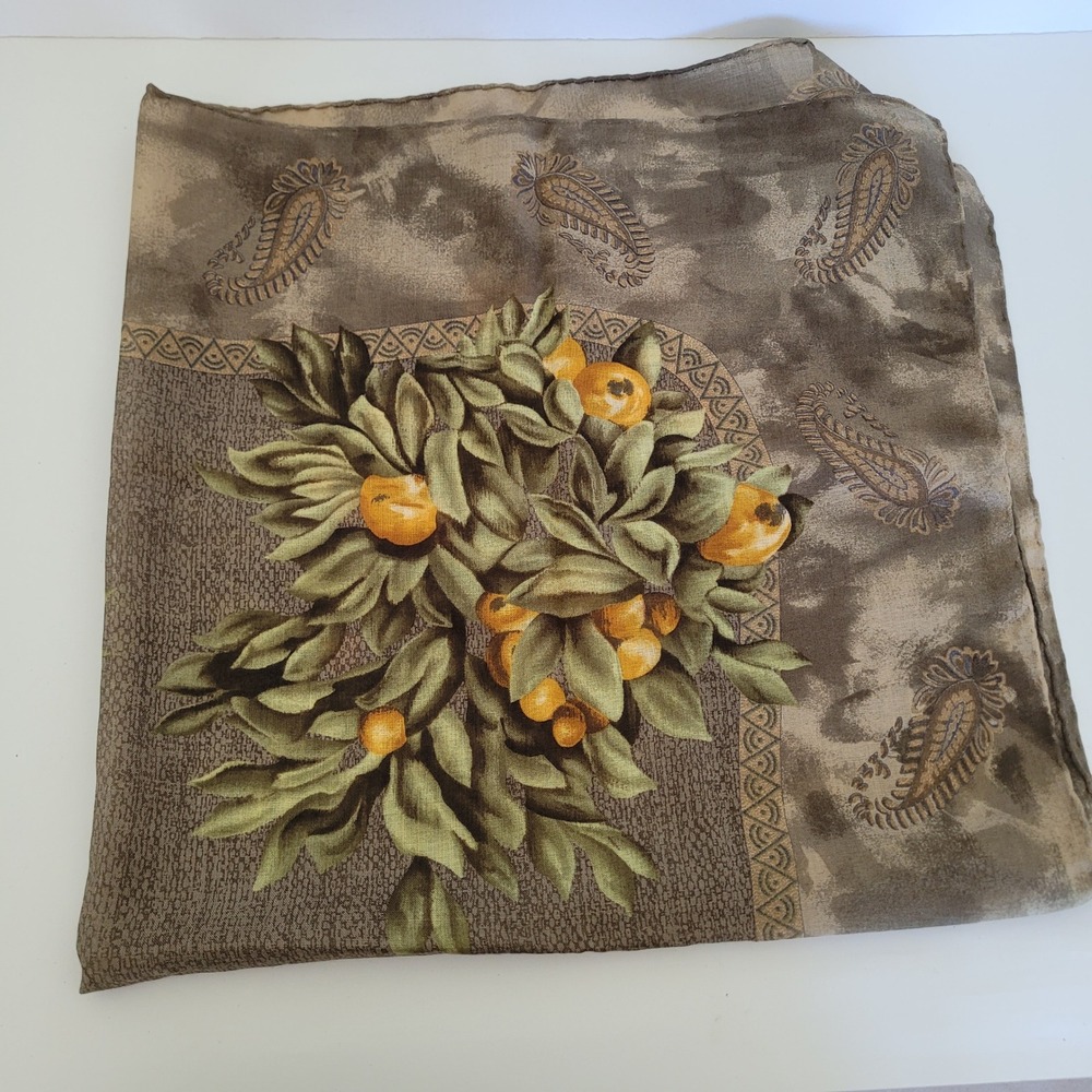 Coach Scarf Italy Wool Silk Blend Orange Tree Paisley Green Brown Square Large